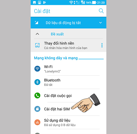 Chọn cài đặt hai Sim